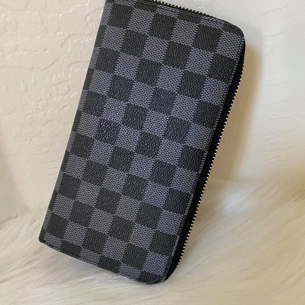 Checkered  Mono Long wallet Women Holder Bank Wallet Card Cash,zipper wallet
